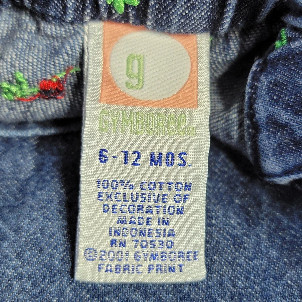 Vintage Gymboree Kids Denim Cherry Embroidered Overalls 6-12 Months Girls‎ Y2K